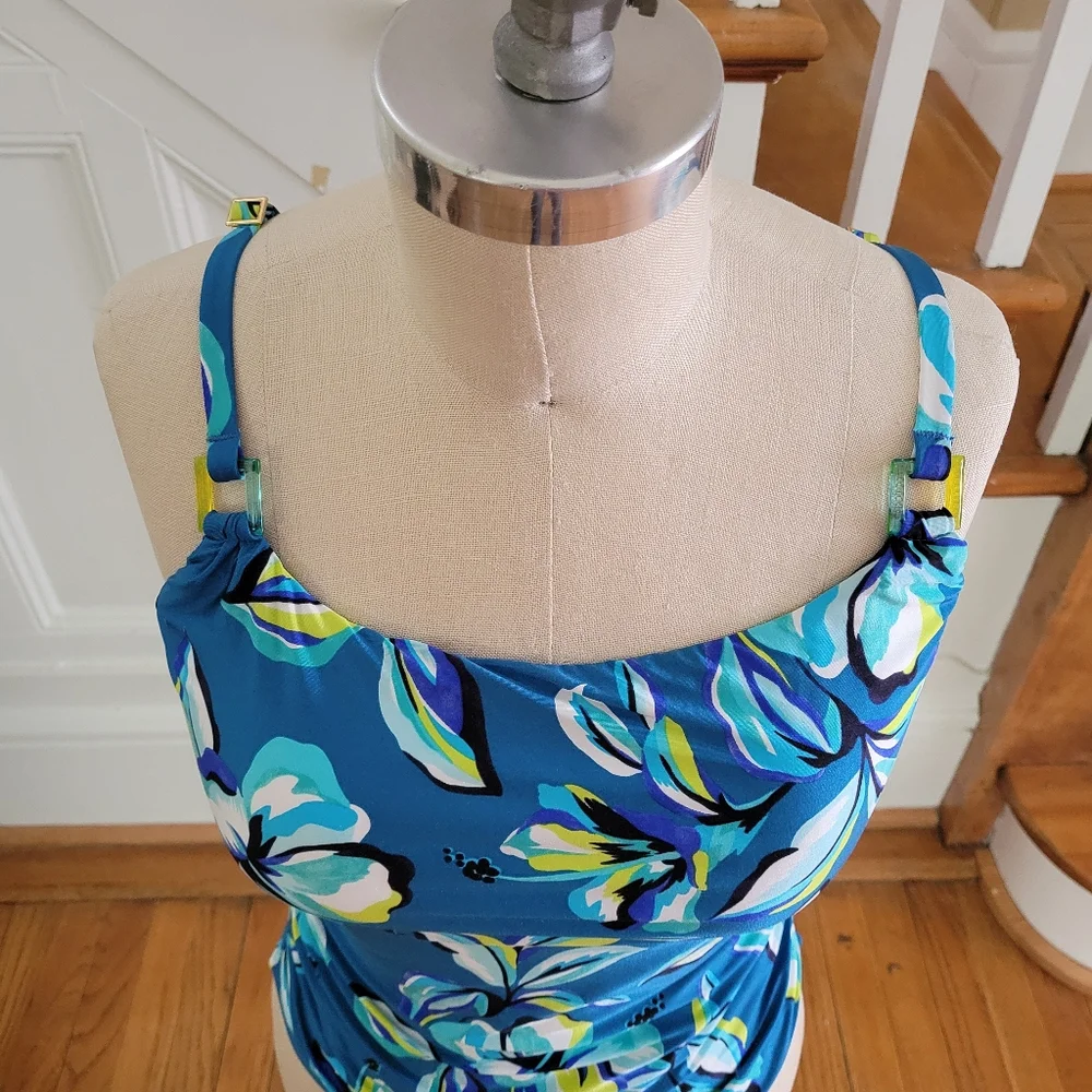 LA BLANCA Ocean Fiji Tropic One Piece Blue Bathing Suit Size 12 Brand New - Picture 4 of 10
